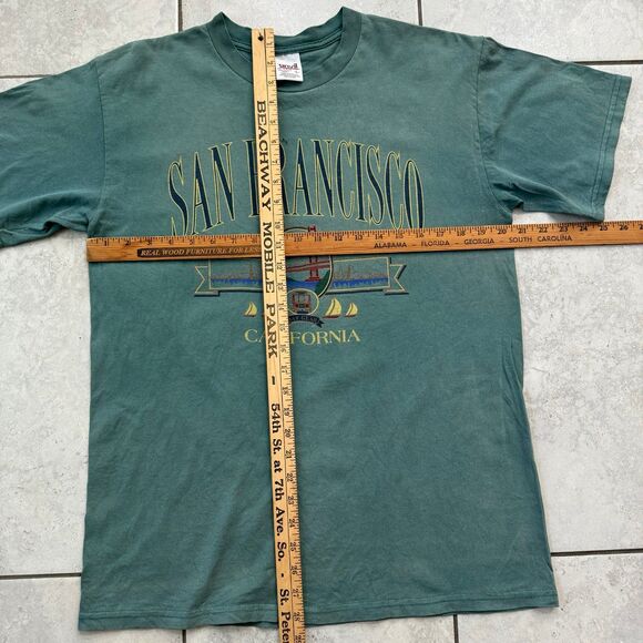 Vintage San Francisco California T-Shirt Size L Anvil Green Grunge - Picture 7 of 7